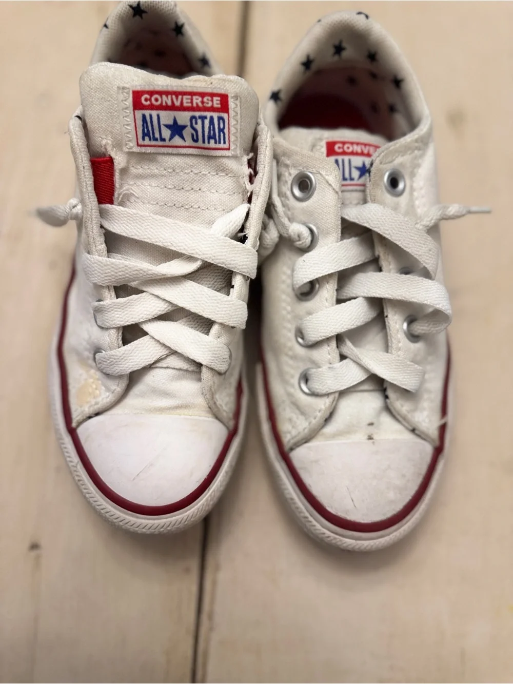 Converse Kids White Sneakers with Red Accent